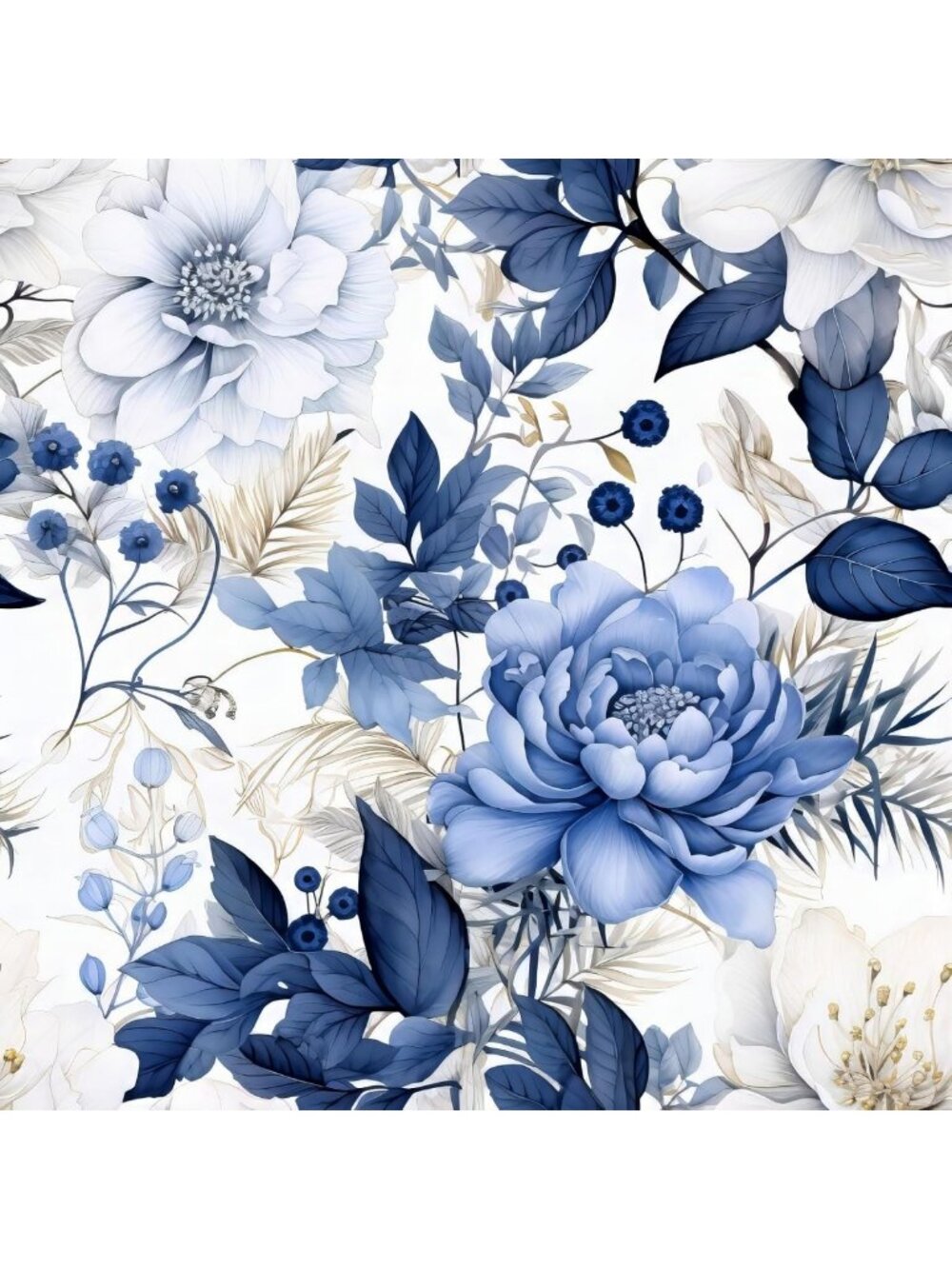 Floral Peel and Stick Wallpaper - Blue & White Self-Adhesive Mural for